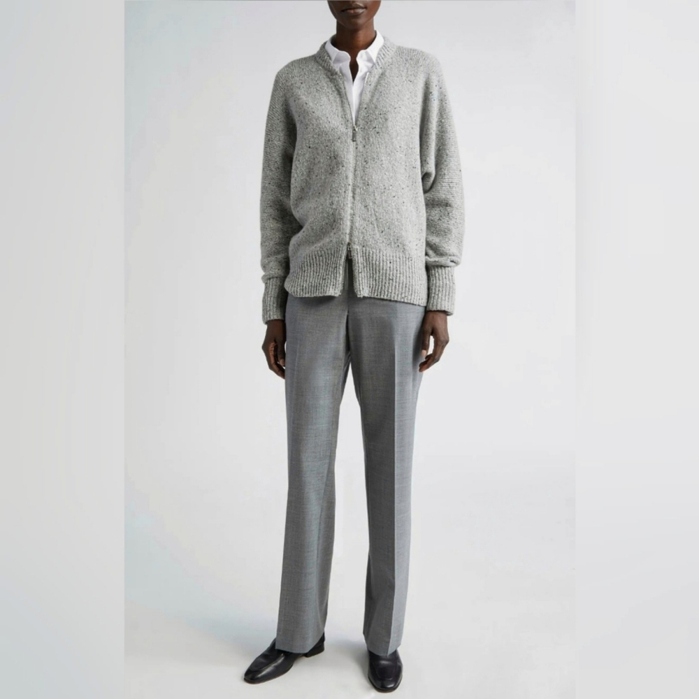 NWOT COS High Rise Heather Grey Wool Blend Straight Leg Pleated Trouser Pants 4